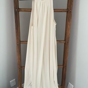 Beautiful Cream Midi Slip Dress with Slit Back Detail